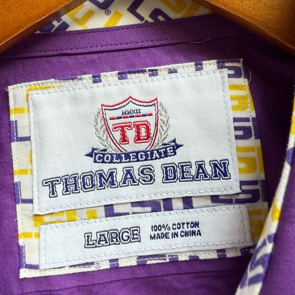Thomas Dean LSU Tigers Mens L Purple Button Down Shirt Cotton College Football